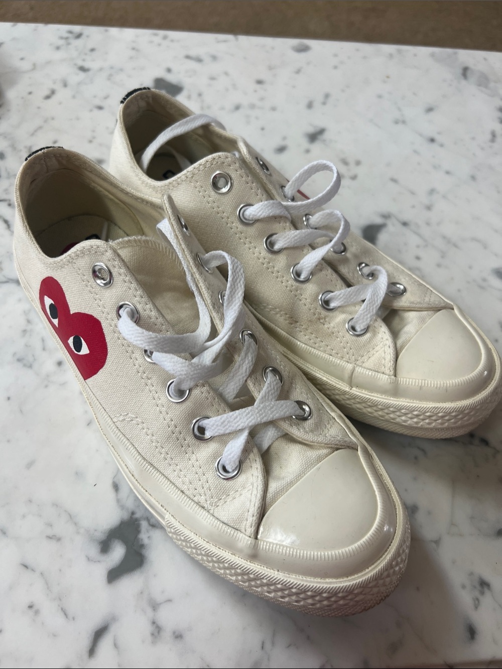 Converse Comme des Garcons collab Off-White Low-Top Sneakers with Red Heart